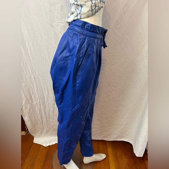 Coolest vintage 80’s real cobalt blue leather drawstring pants - Picture 6 of 9